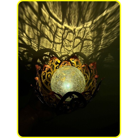 Garden Solar Light (Yellow) Lotus Flower - Rechargeable Ni-MH AAA Battery - Picture 2 of 5